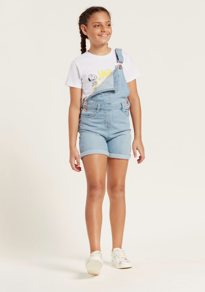 Juniors Solid Denim Dungaree with Pockets-Rompers%2C Dungarees and Jumpsuits-image-0