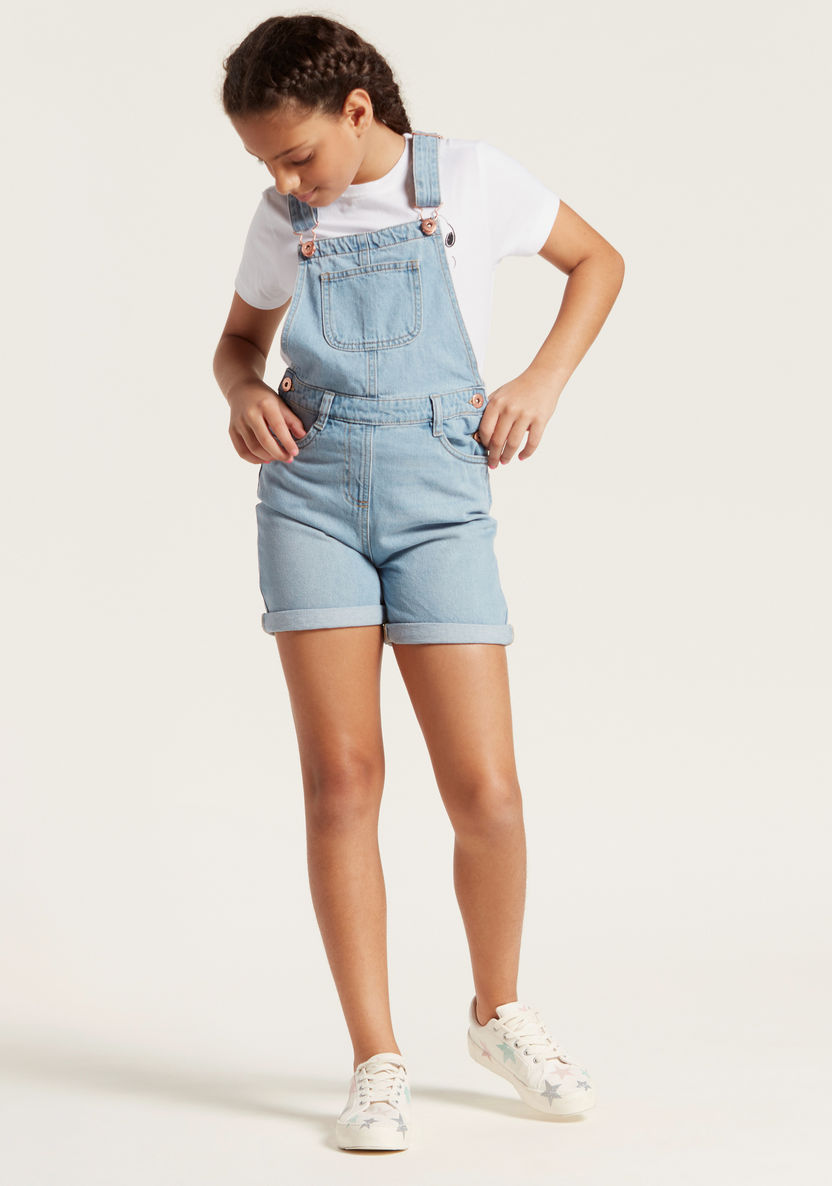 Juniors Solid Denim Dungaree with Pockets-Rompers%2C Dungarees and Jumpsuits-image-1