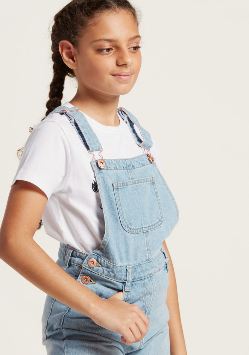 Juniors Solid Denim Dungaree with Pockets-Rompers%2C Dungarees and Jumpsuits-image-2