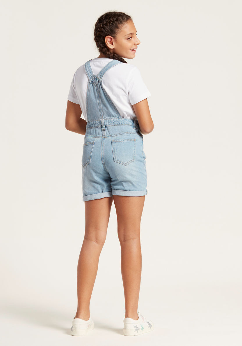 Juniors Solid Denim Dungaree with Pockets-Rompers%2C Dungarees and Jumpsuits-image-3
