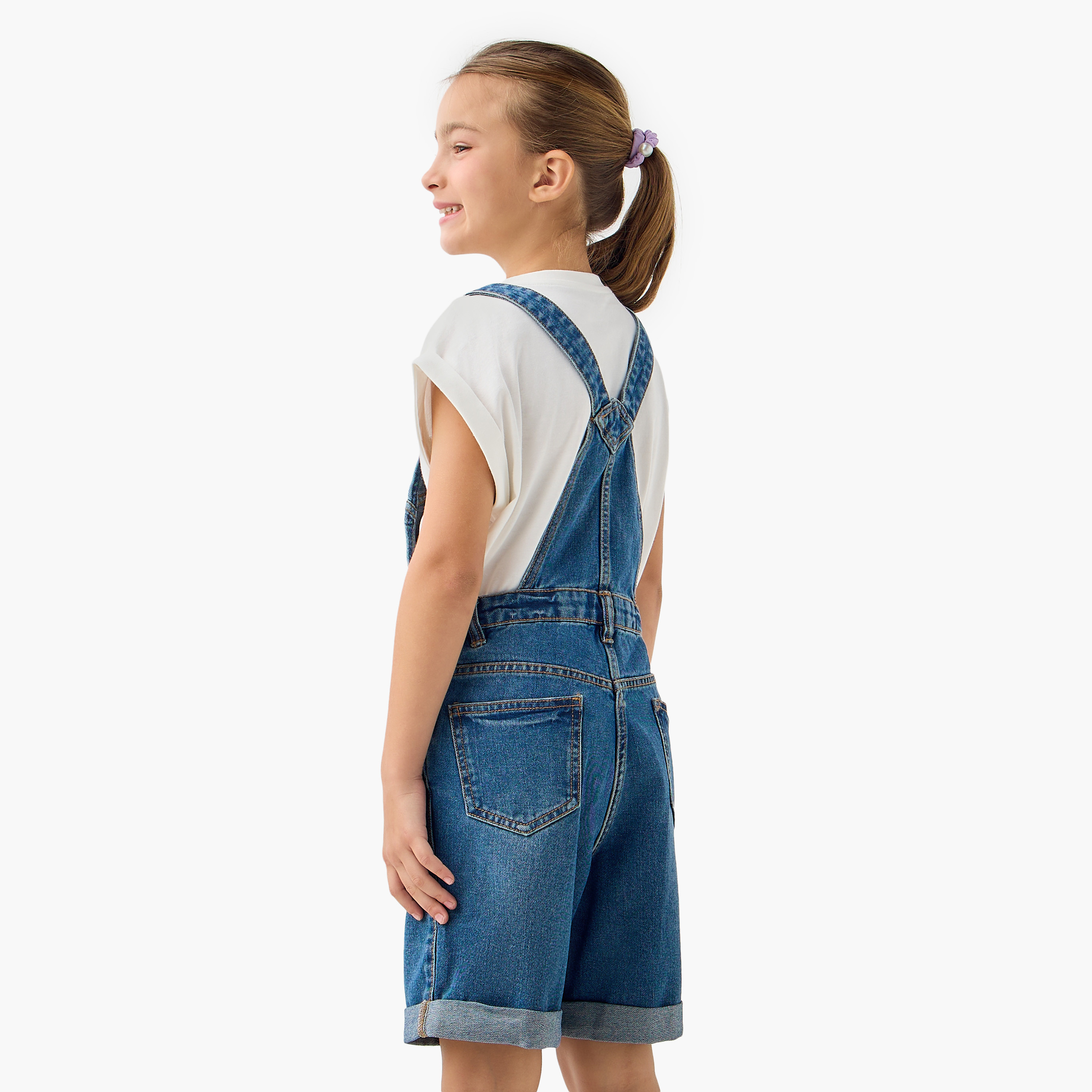 Juniors Solid Denim Dungaree with Pockets-girls-clothing-dressesandjumpsuits-image-4