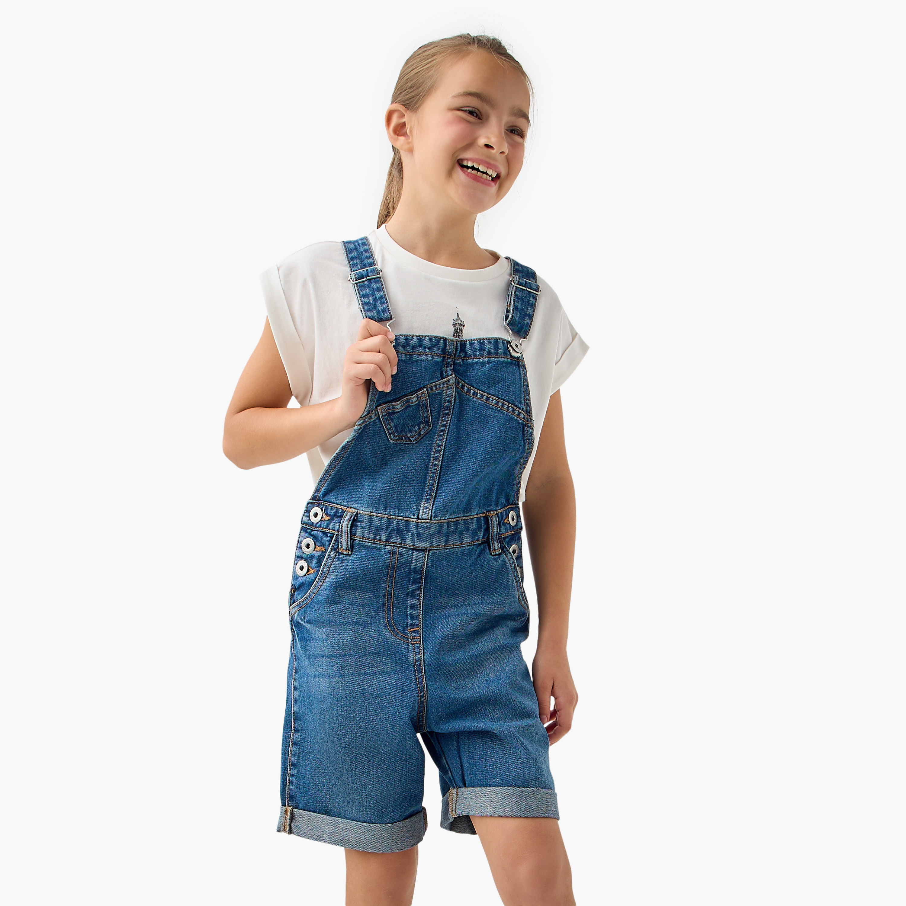 Juniors Solid Denim Dungaree with Pockets-girls-clothing-dressesandjumpsuits-image-5