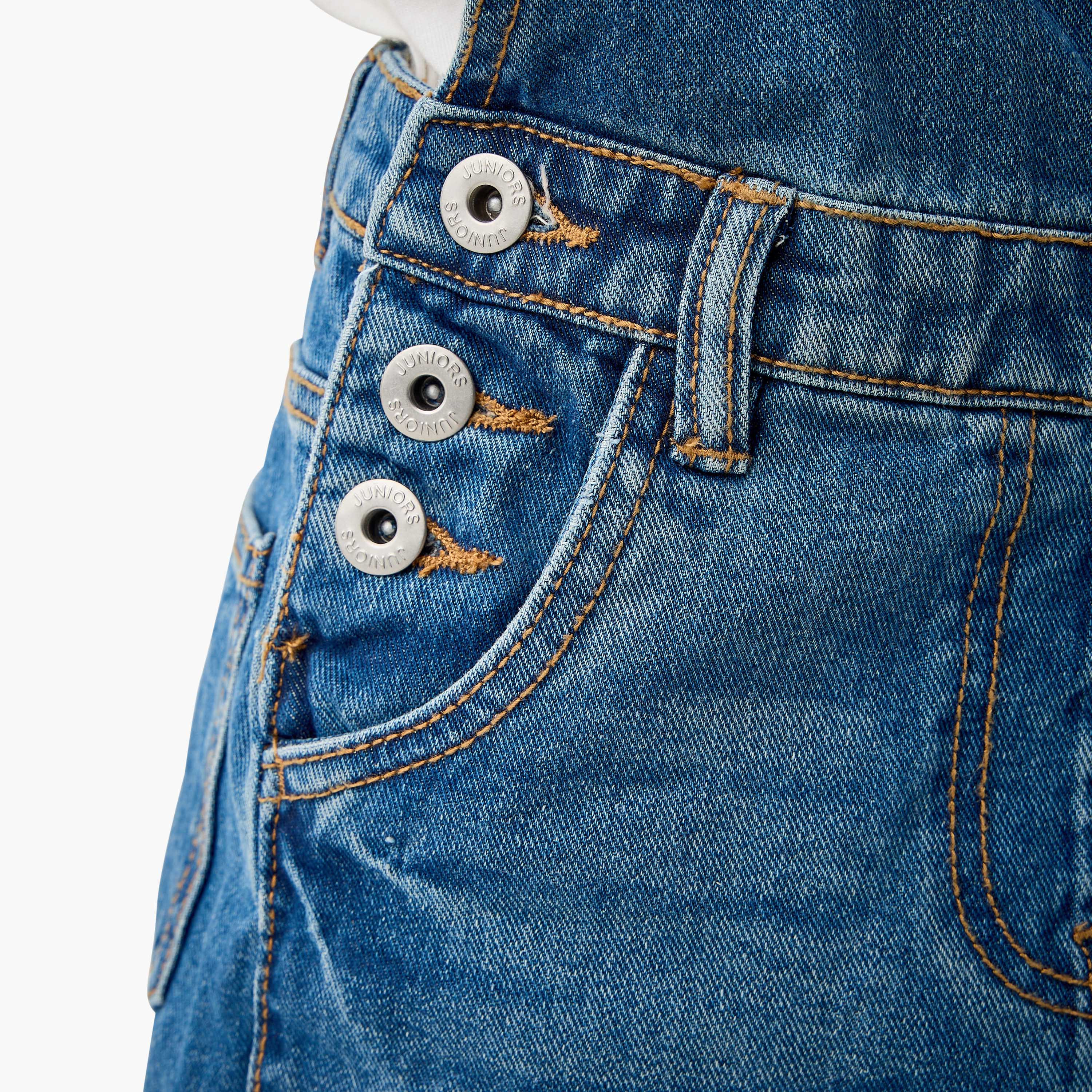 Juniors Solid Denim Dungaree with Pockets-girls-clothing-dressesandjumpsuits-image-2