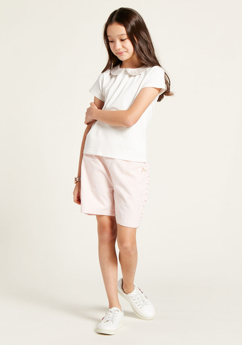 Juniors Solid Top with Peter Pan Collar and Short Sleeves-Blouses-image-1