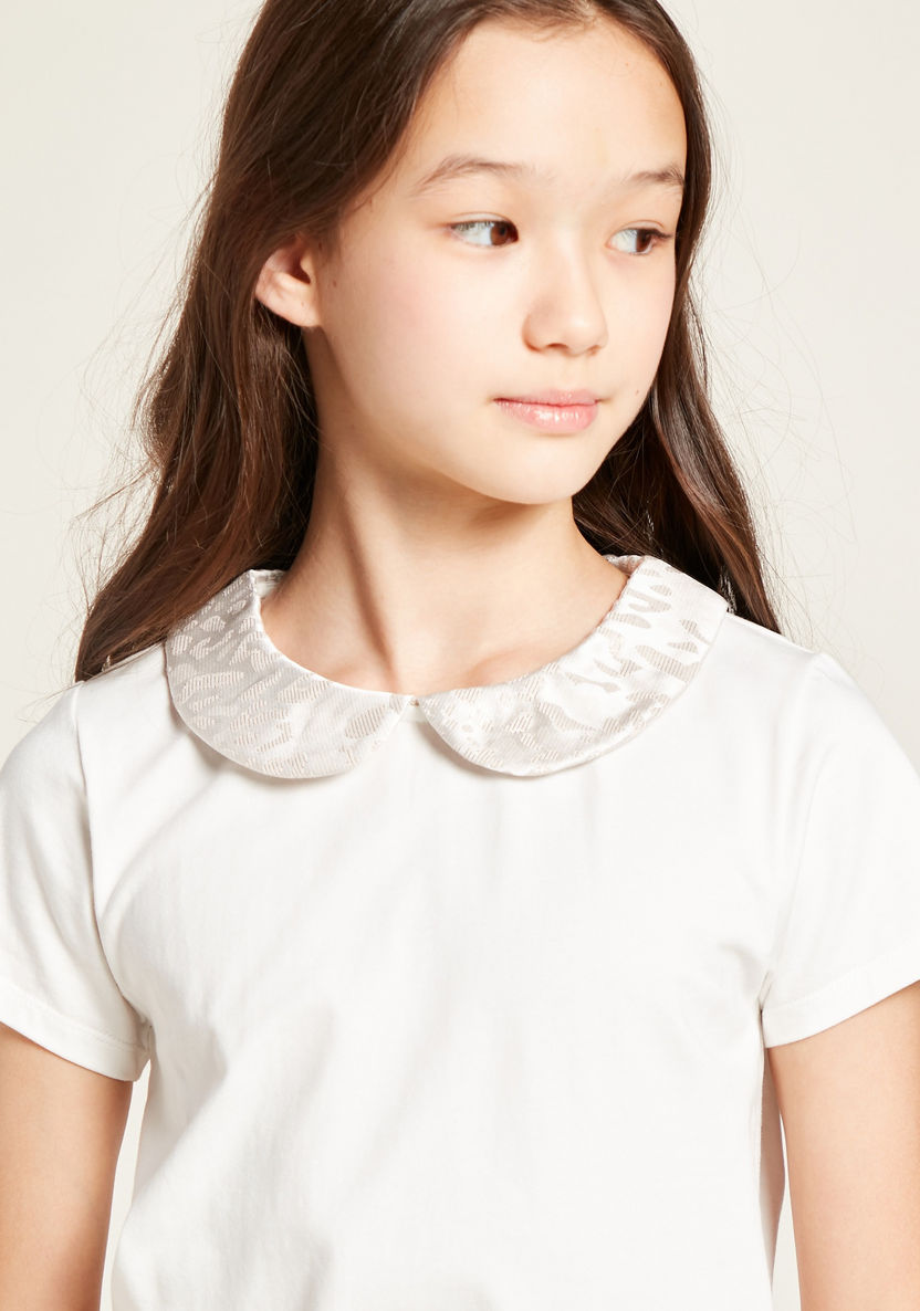 Juniors Solid Top with Peter Pan Collar and Short Sleeves-Blouses-image-3