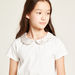 Juniors Solid Top with Peter Pan Collar and Short Sleeves-Blouses-thumbnail-3