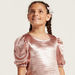 Juniors Solid Top with Round Neck and Puff Sleeves-Blouses-thumbnail-2