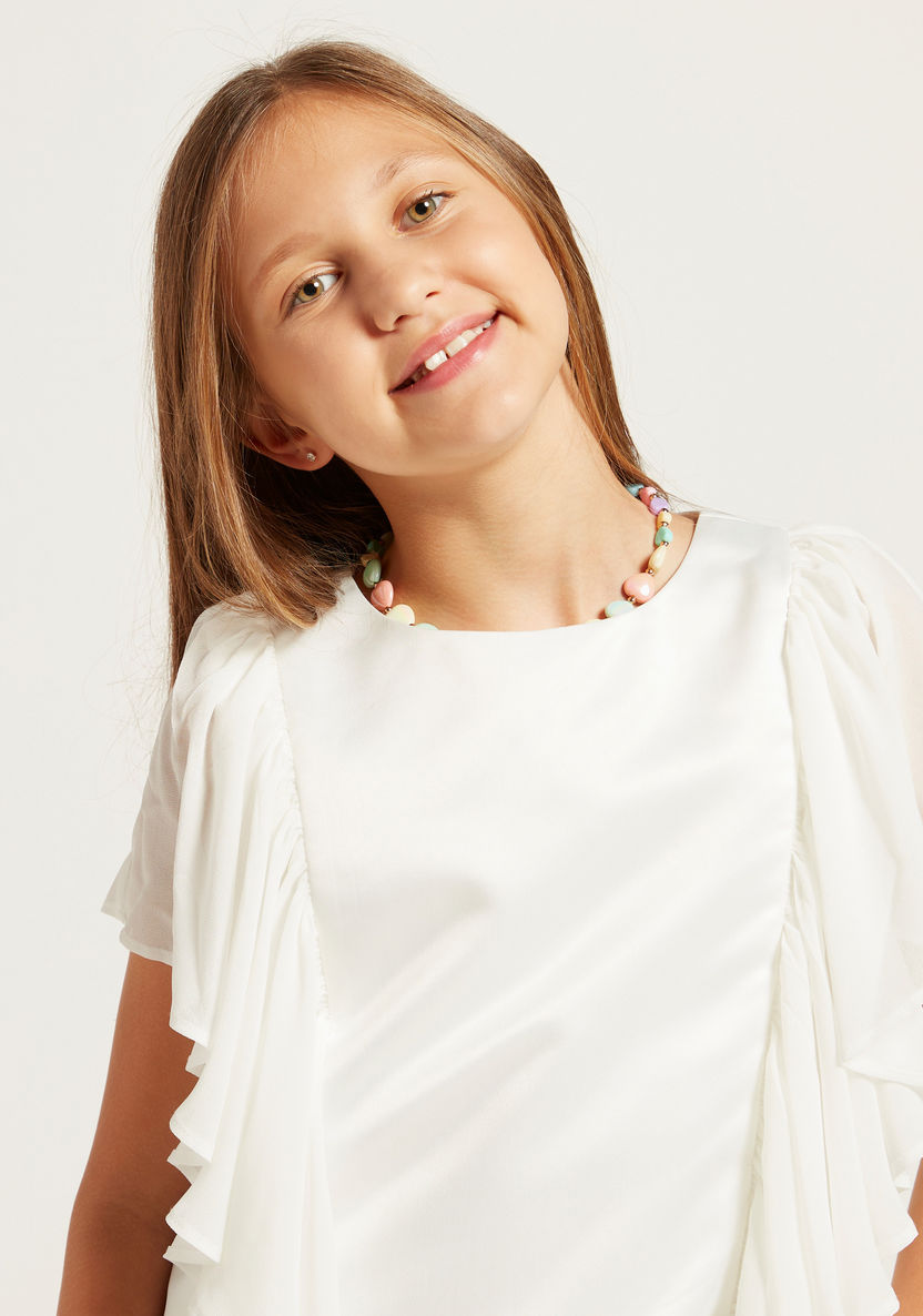 Juniors Solid Ruffle Top with Round Neck and Short Sleeves-Blouses-image-2