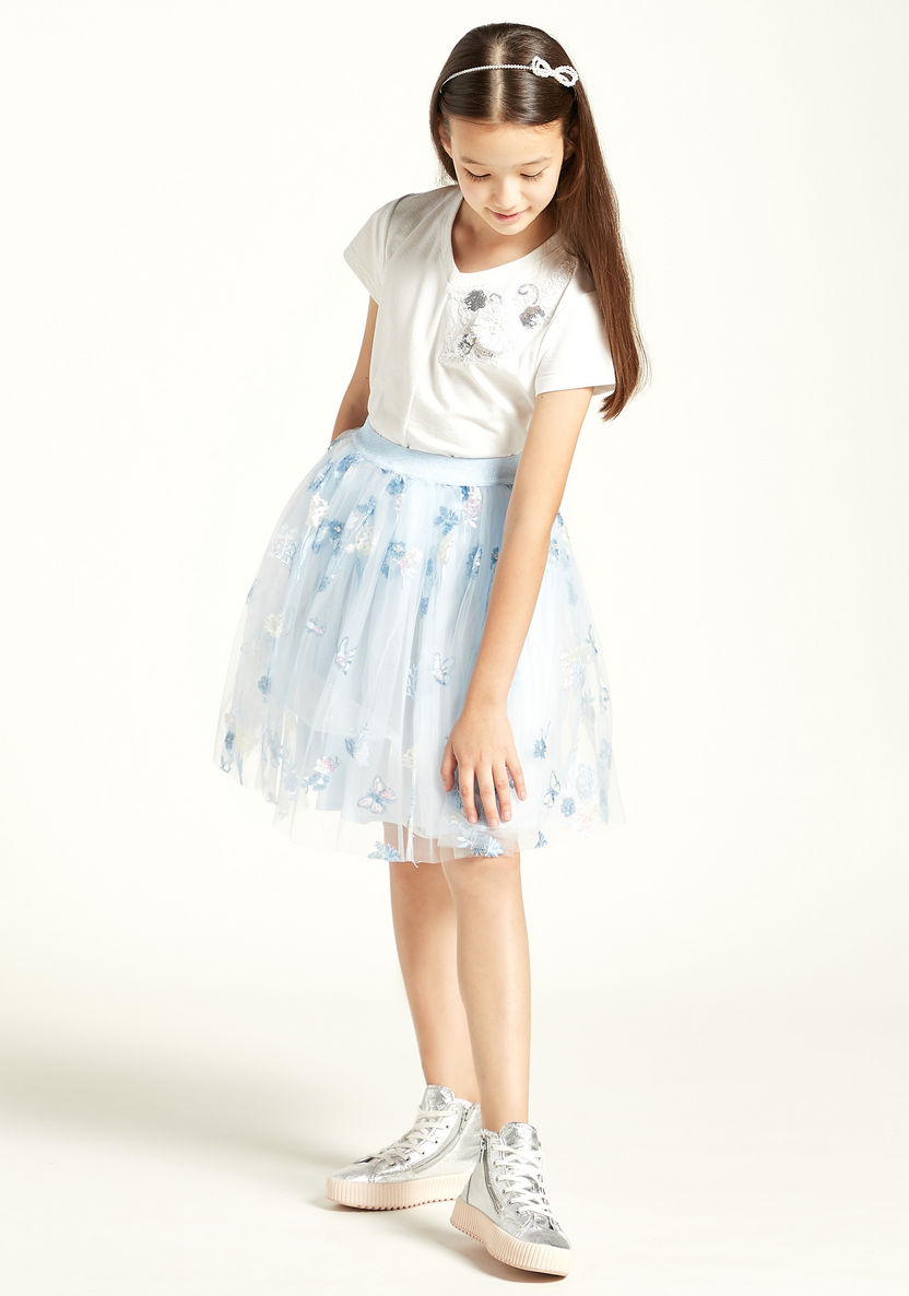 Juniors Sequin Embellished Mesh Skirt with Elasticised Waistband-Skirts-image-0