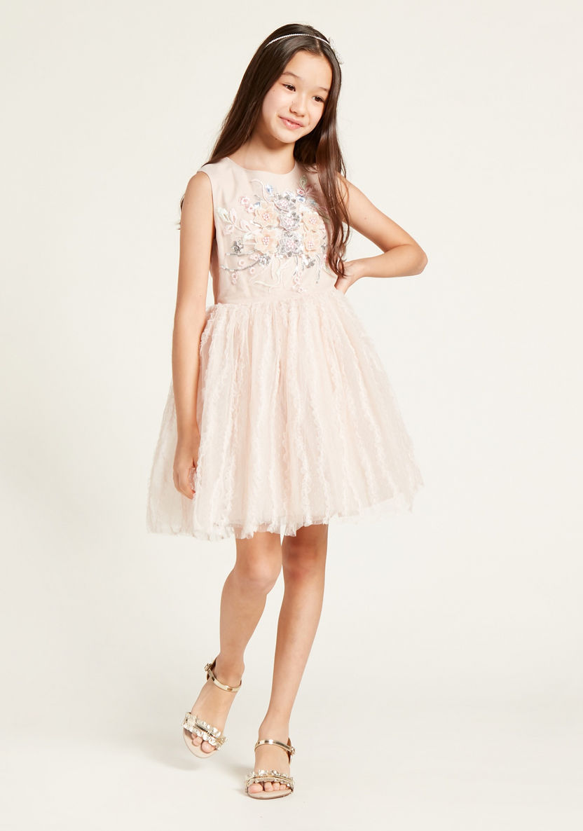 Juniors Embroidered Sleeveless Dress with Round Neck-Dresses%2C Gowns and Frocks-image-1