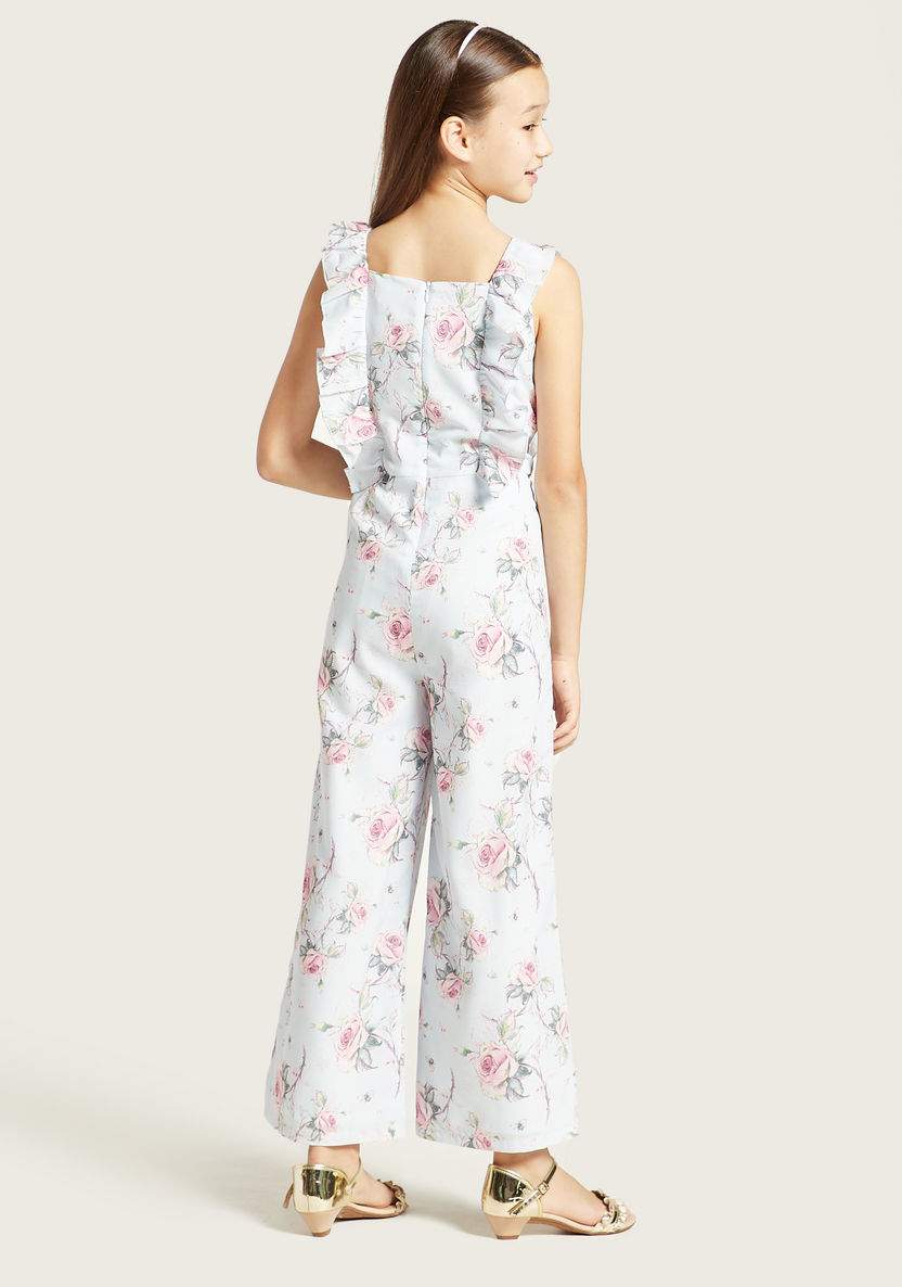 Juniors Floral Print Jumpsuit with Ruffle Detail and Zip Closure-Rompers%2C Dungarees and Jumpsuits-image-3
