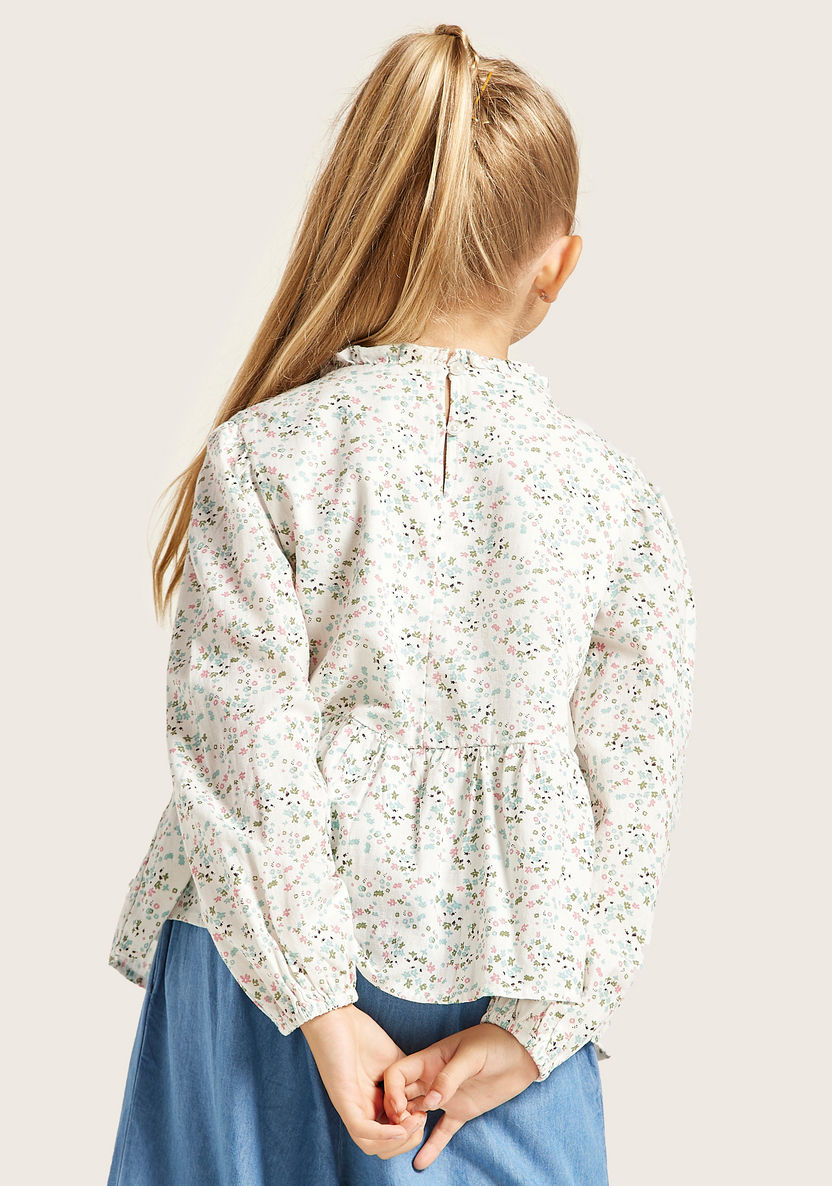 Eligo Floral Print Round Neck Top with Long Sleeves-Blouses-image-3