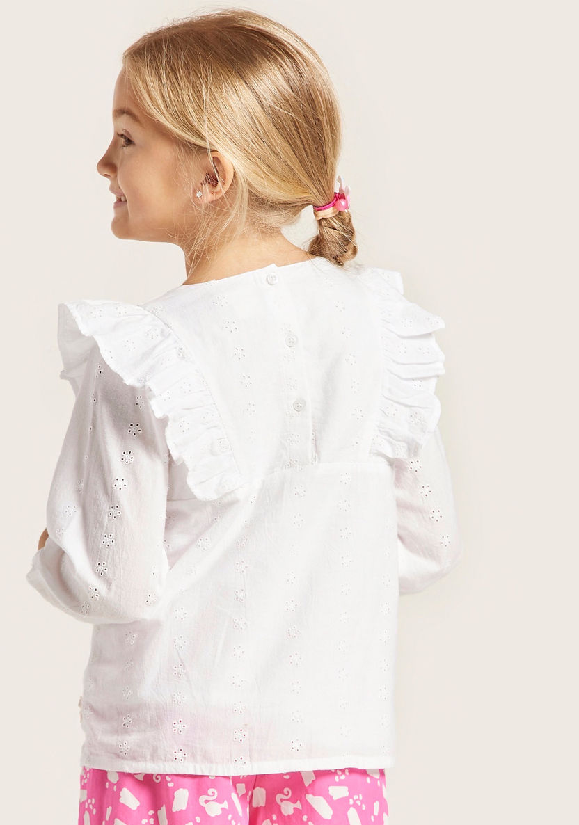 Eligo Solid Round Neck Top with 3/4 Sleeves and Ruffle Detail-Blouses-image-3