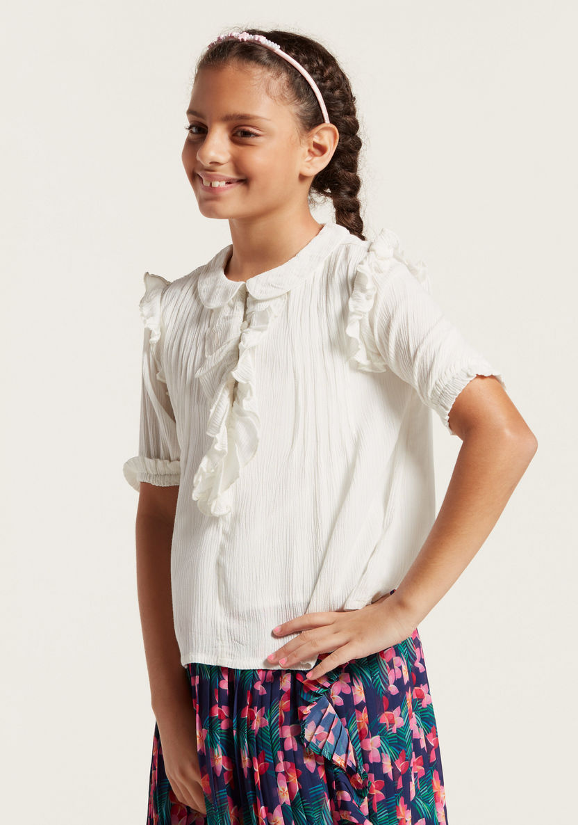 Solid Ruffle Detailed Top with Pintucks and Peter Pan Collar-Blouses-image-1