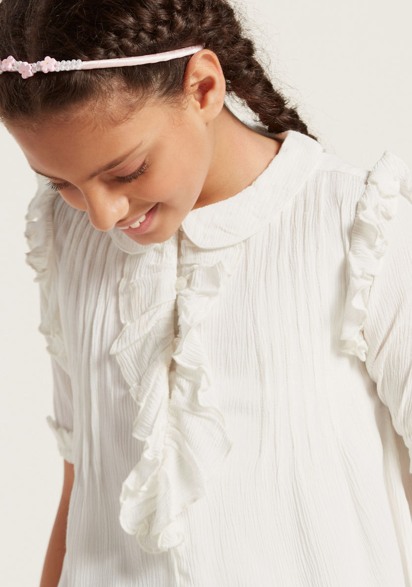 Solid Ruffle Detailed Top with Pintucks and Peter Pan Collar-Blouses-image-2