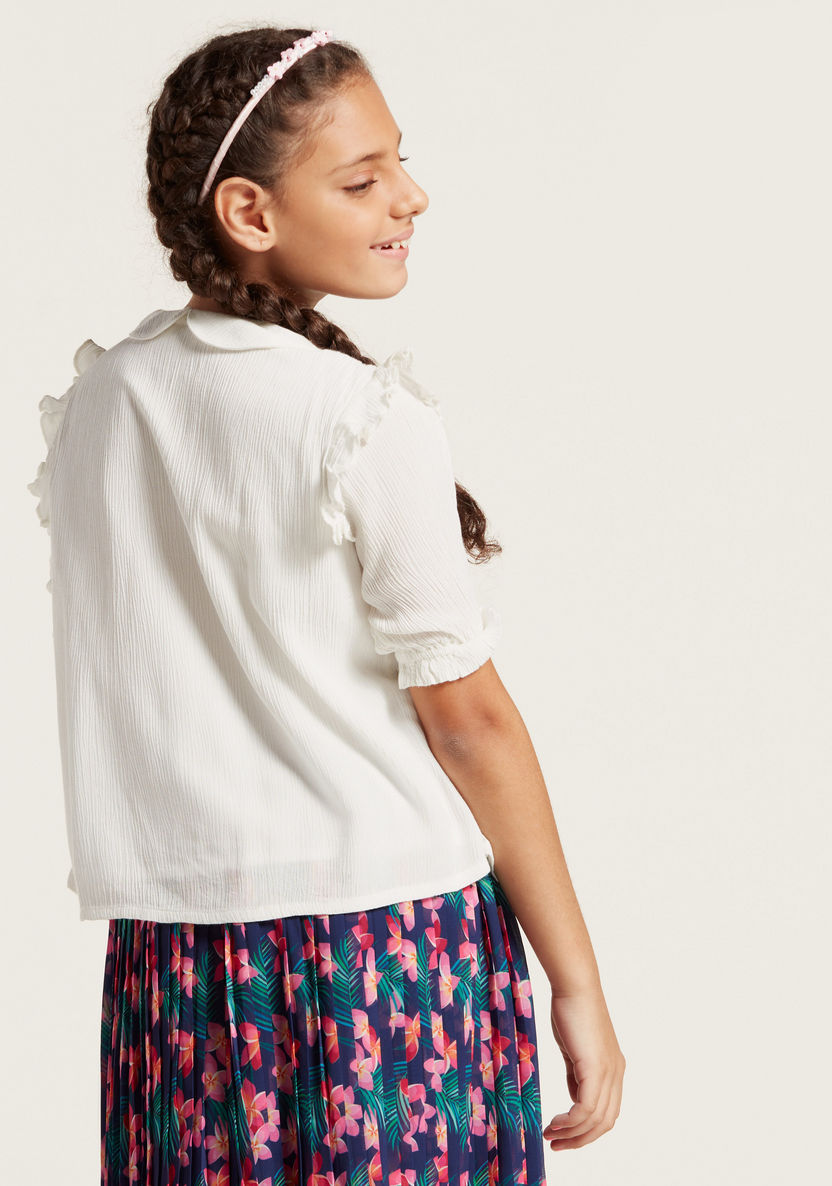 Solid Ruffle Detailed Top with Pintucks and Peter Pan Collar-Blouses-image-3