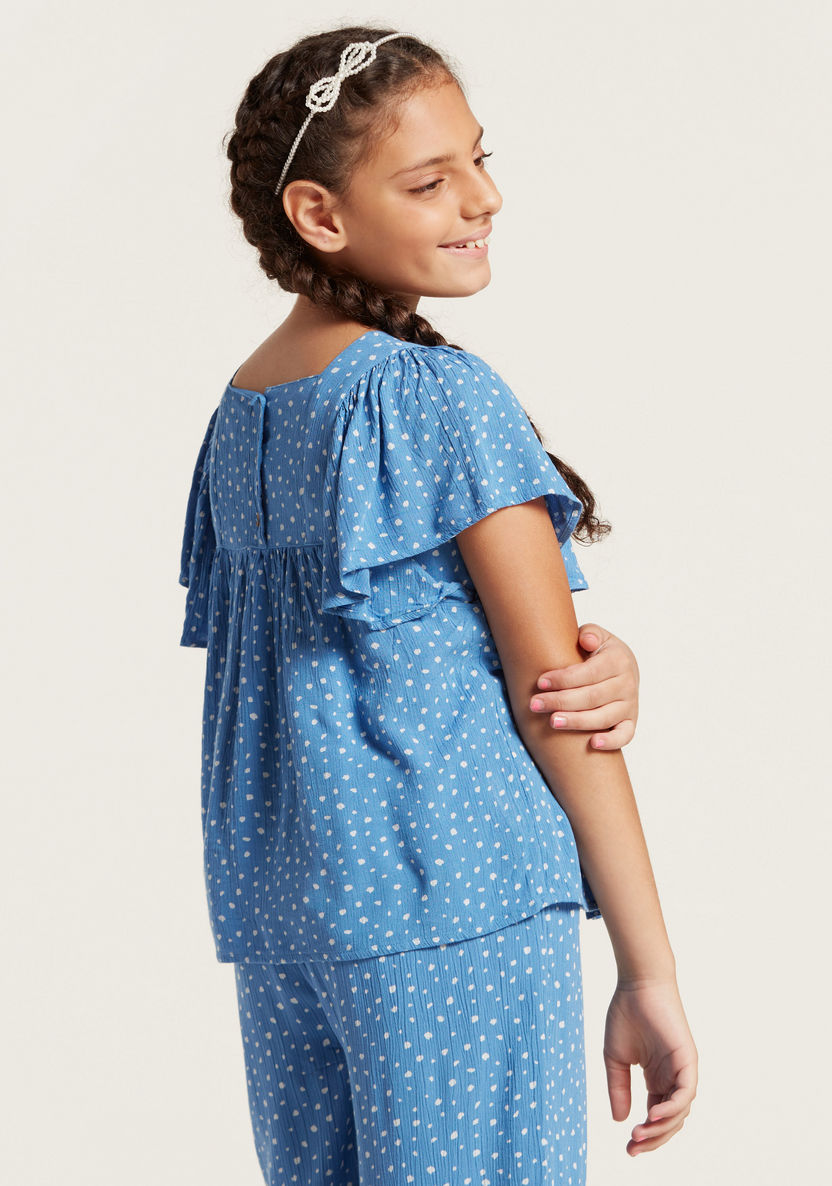 Printed Top with Ruffled Short Sleeves and Square Neck-Blouses-image-3