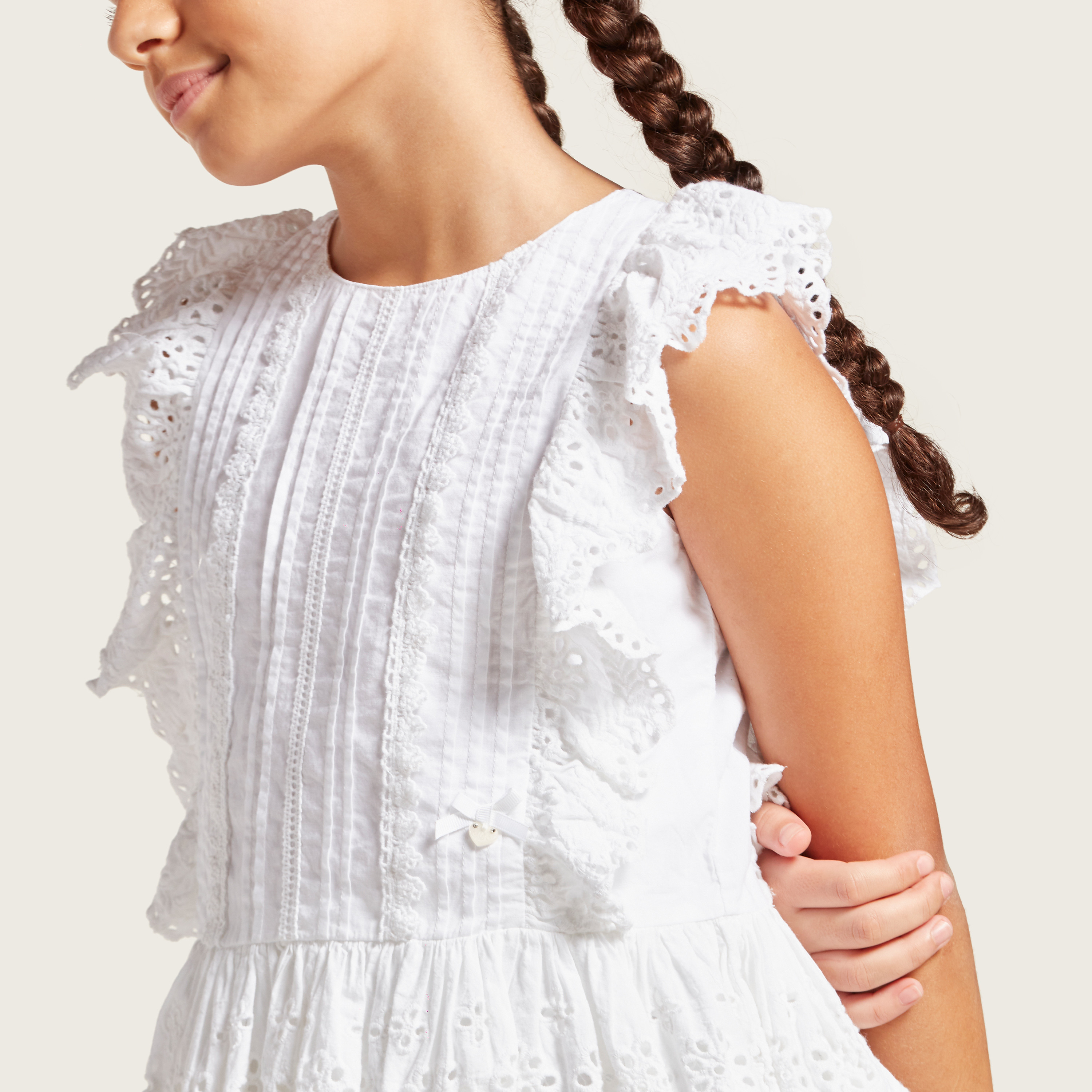 Eligo Schiffli Detail Sleeveless Top with Round Neck-girls-clothing-blousesandshirts-image-2