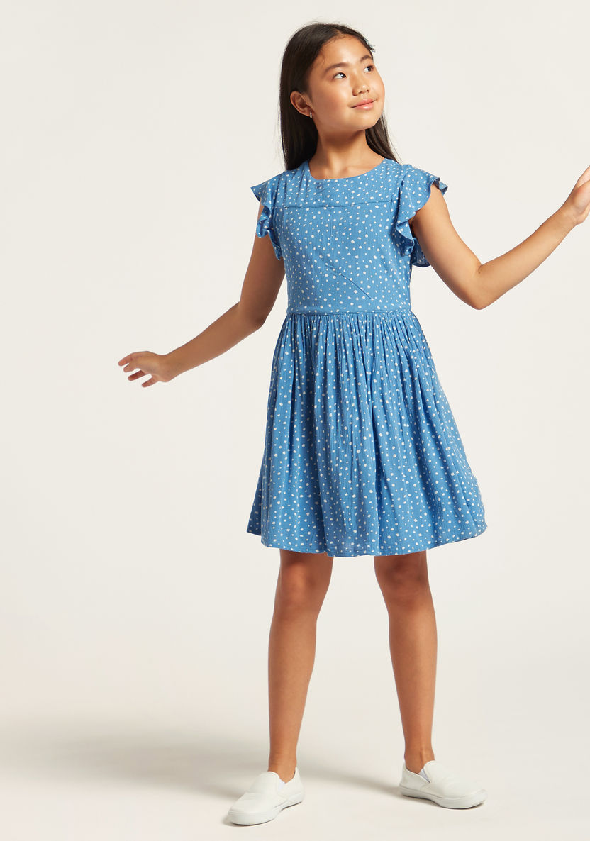 All-Over Spots Print Skater Dress with Short Sleeves-Dresses%2C Gowns and Frocks-image-1