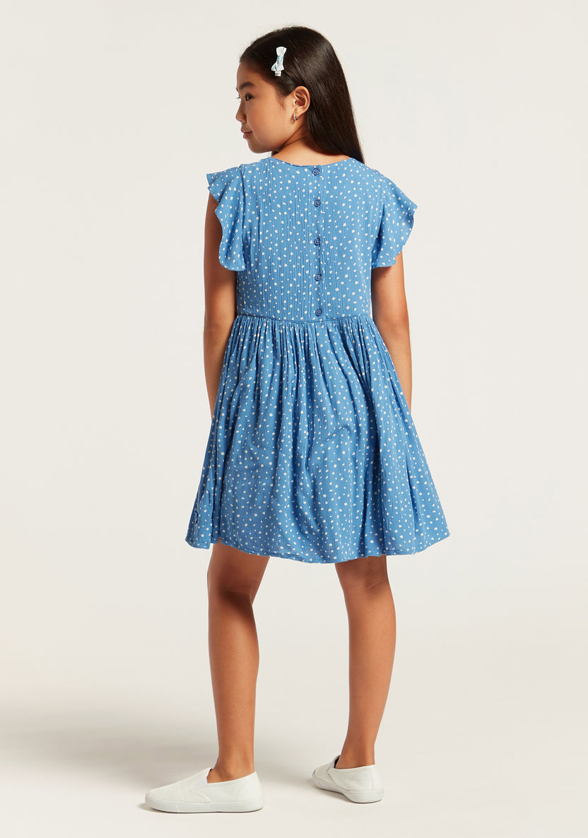 All-Over Spots Print Skater Dress with Short Sleeves-Dresses%2C Gowns and Frocks-image-3