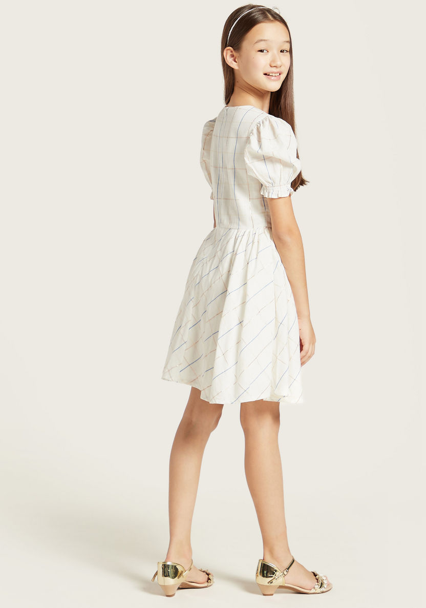 Eligo Round Neck Checked Dress with Side Pleats-Dresses%2C Gowns and Frocks-image-3