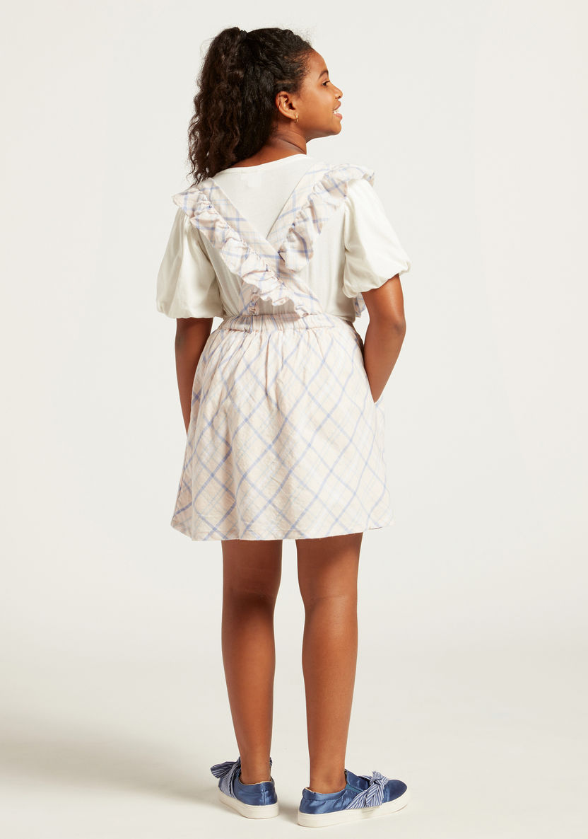 Eligo Solid Top and Chequered Pinafore Set-Clothes Sets-image-4