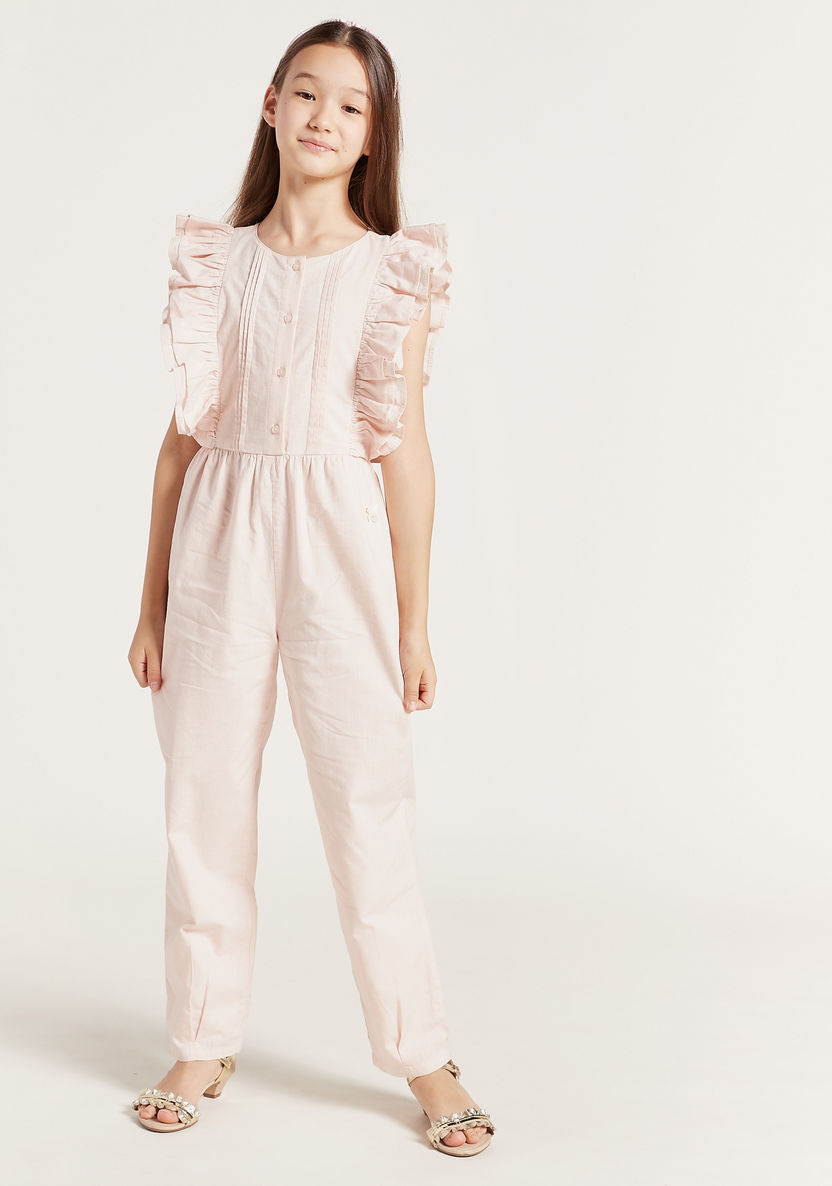 Solid Round Neck Jumpsuit with Frills-Rompers%2C Dungarees and Jumpsuits-image-1
