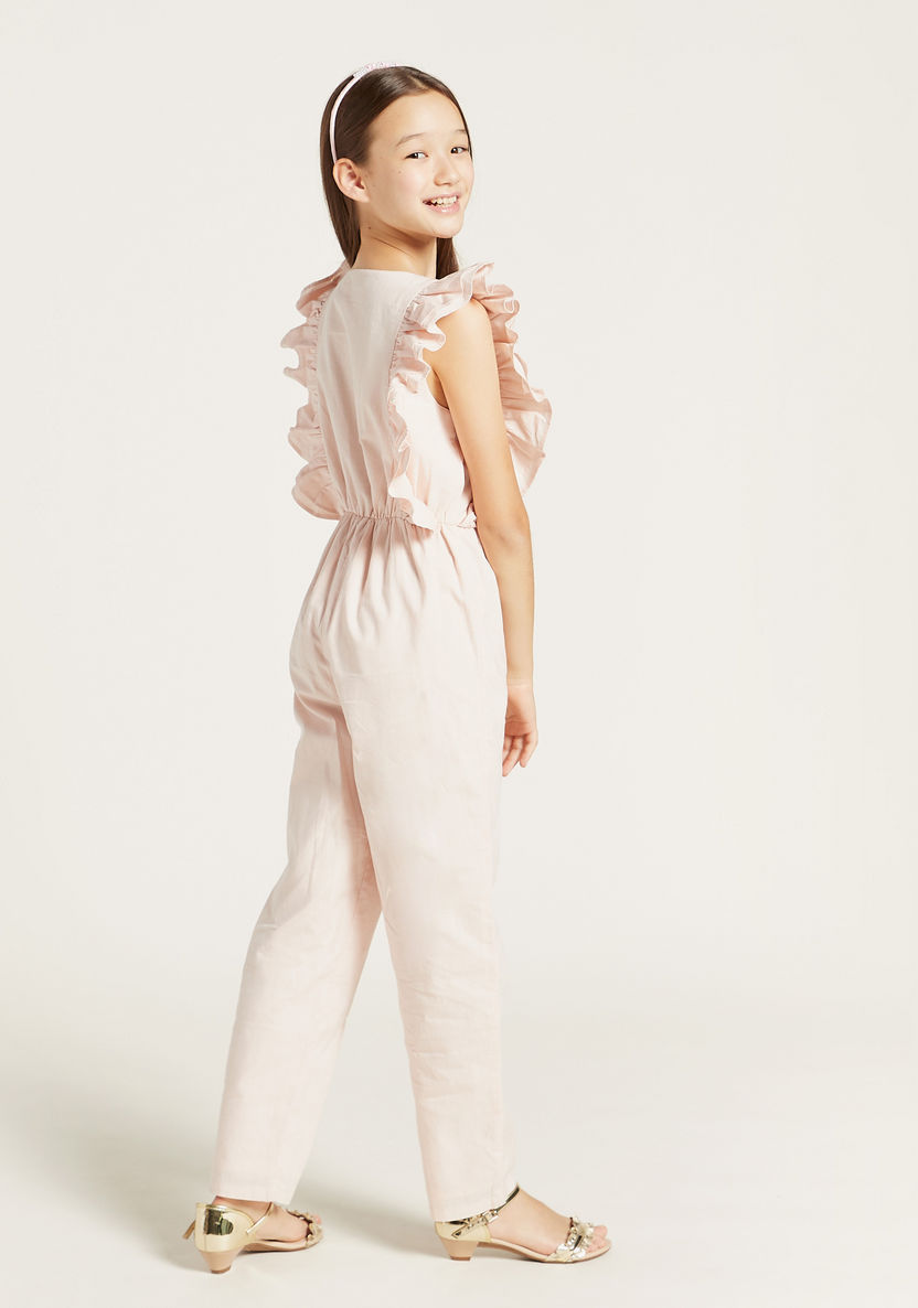 Solid Round Neck Jumpsuit with Frills-Rompers%2C Dungarees and Jumpsuits-image-3