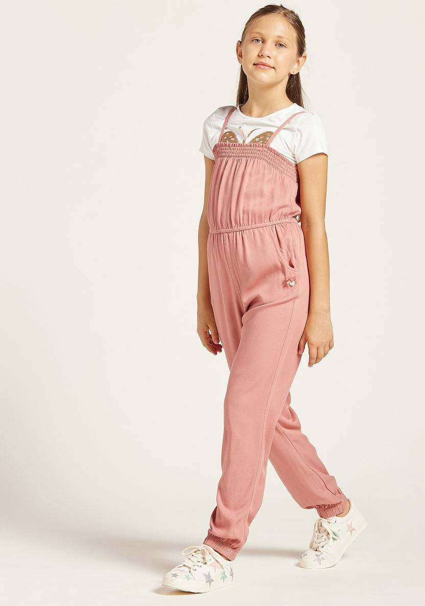 Textured Full Length Jumpsuit with Straps-Rompers%2C Dungarees and Jumpsuits-image-1