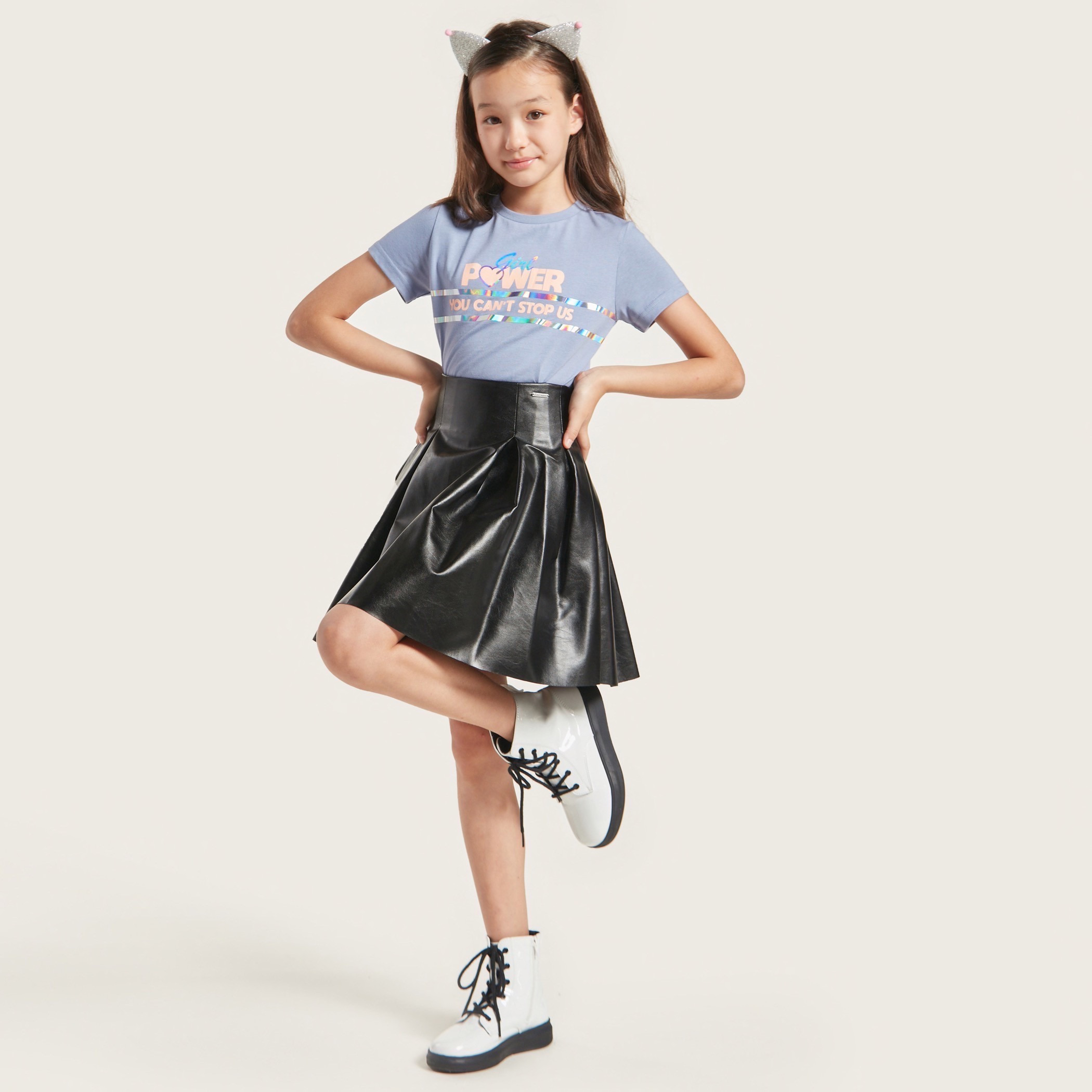 Bossini Printed Round Neck T-shirt with Short Sleeves-girls-clothing-schoolwear-tshirts-image-1
