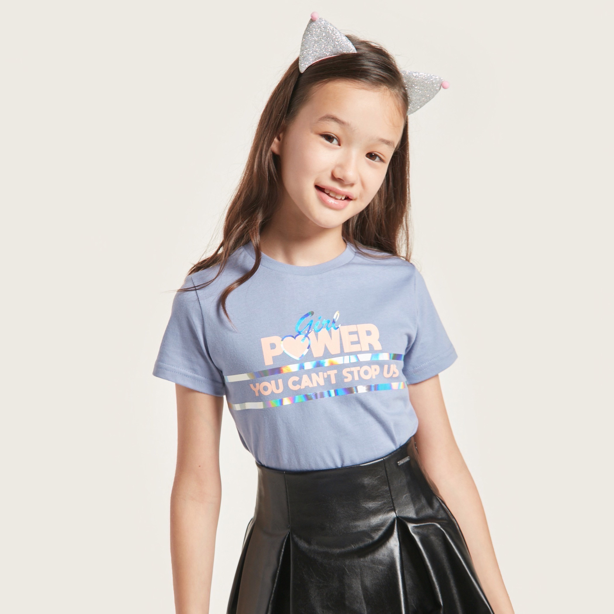 Bossini Printed Round Neck T-shirt with Short Sleeves-girls-clothing-schoolwear-tshirts-image-2