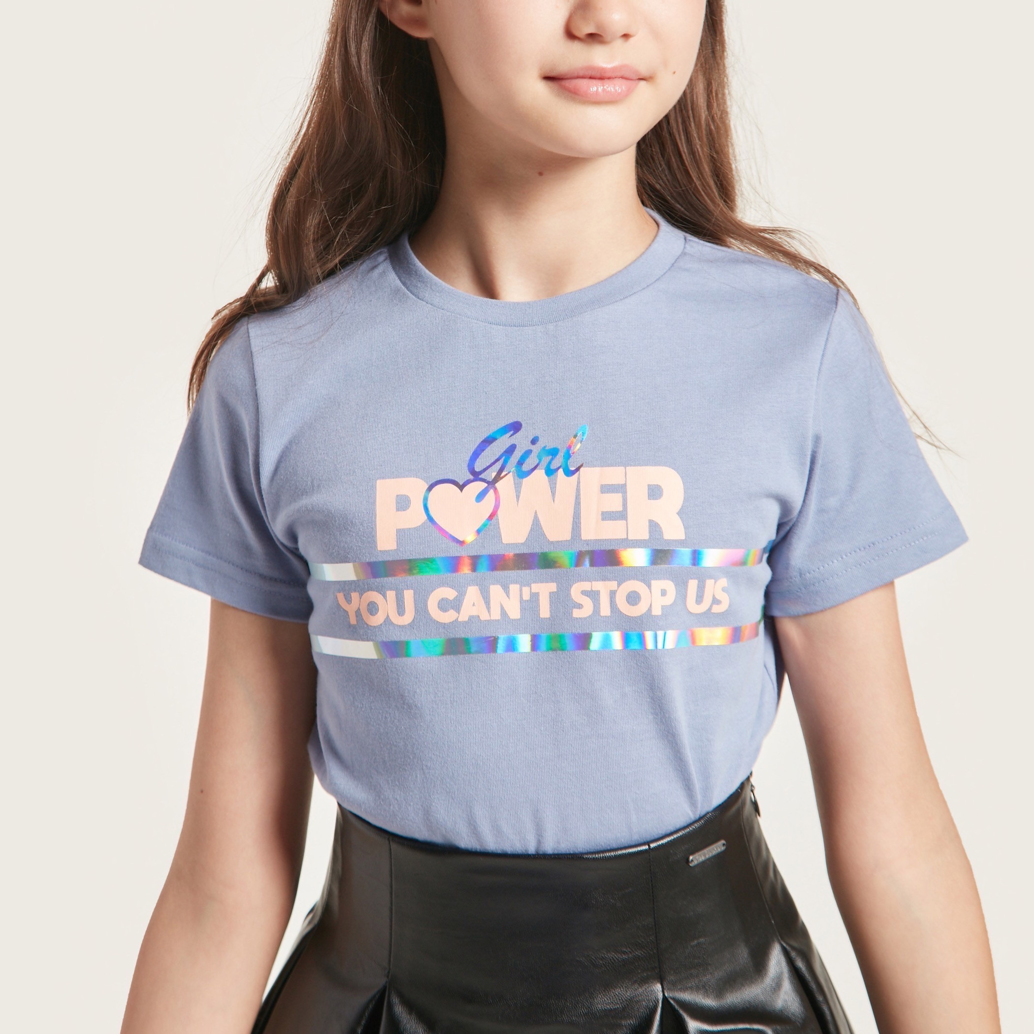 Bossini Printed Round Neck T-shirt with Short Sleeves-girls-clothing-schoolwear-tshirts-image-3