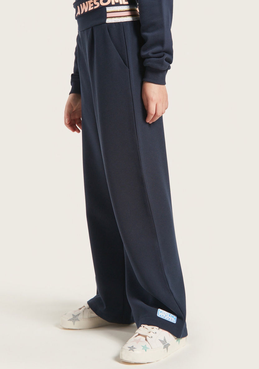 Bossini Solid Full Length Wide Leg Pants with Elasticated Waist-Pants-image-2