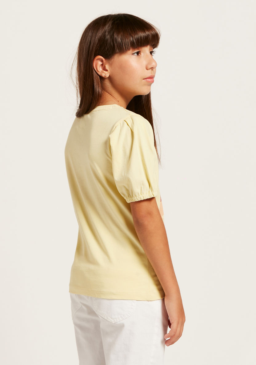 Lee Cooper Graphic T-shirt with Puff Sleeves and Round Neck-T Shirts-image-3