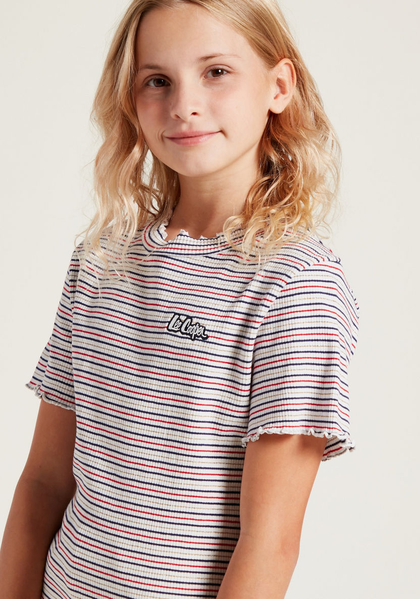 Lee Cooper Striped T-shirt with Round Neck and Short Sleeves-T Shirts-image-1