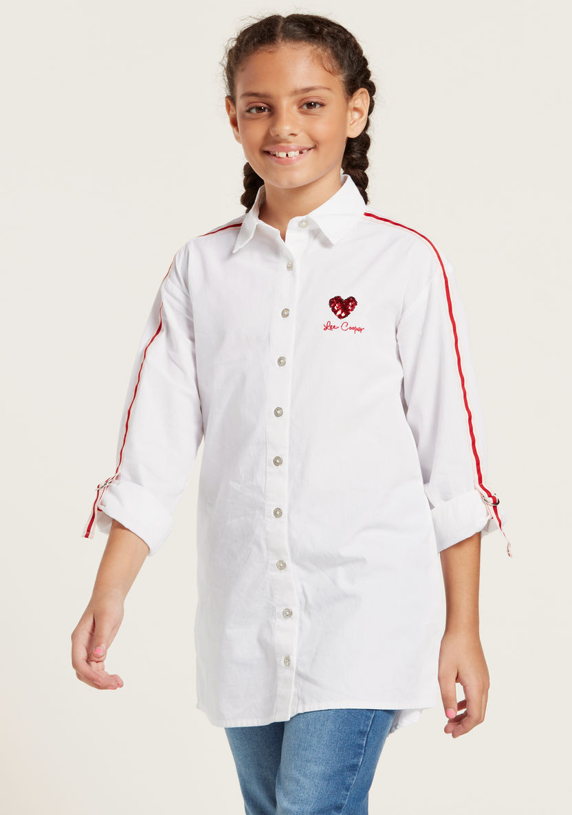 Lee Cooper Embellished Longline Shirt with Button Closure-Blouses-image-1