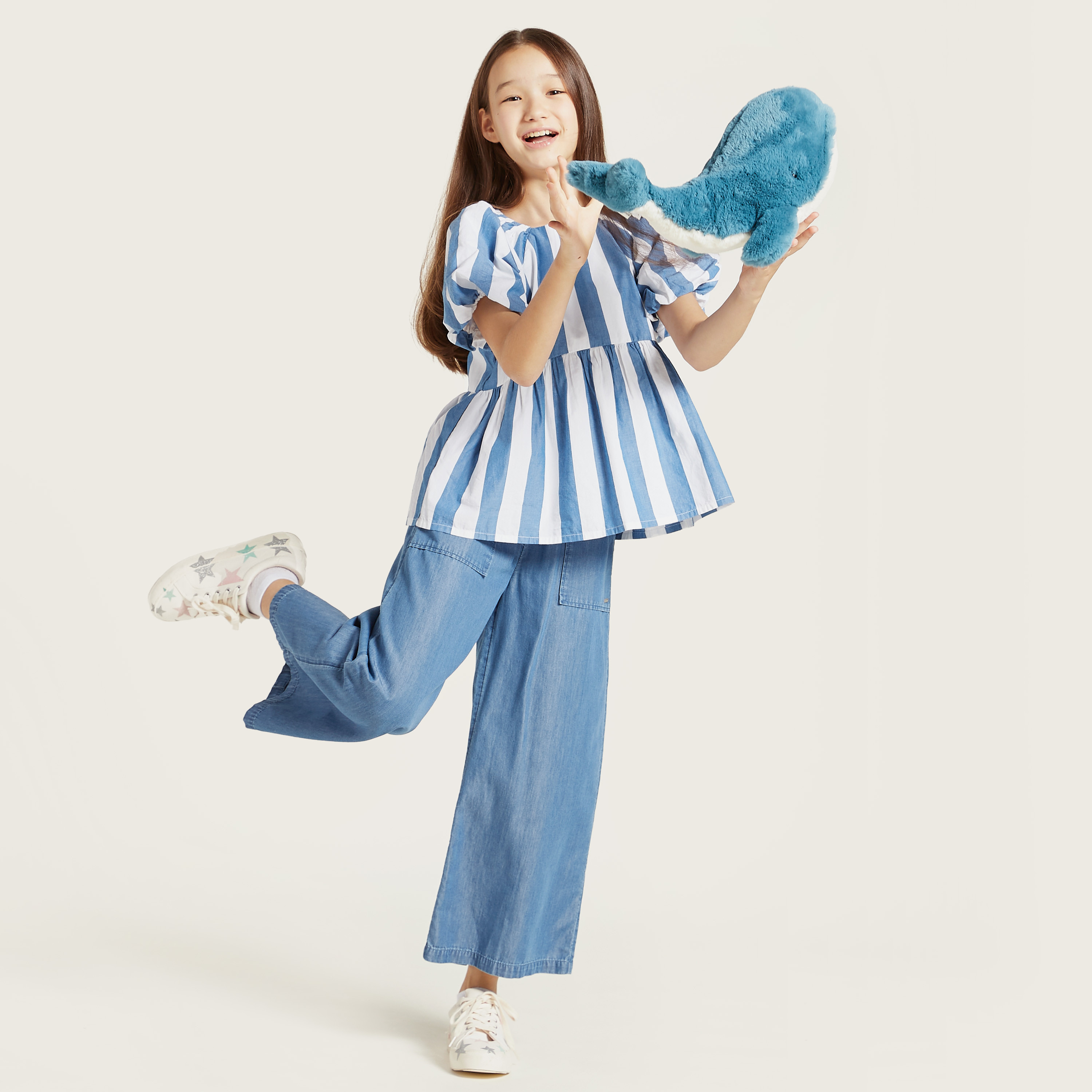 Lee Cooper Striped Blouse with Balloon Sleeves-girls-clothing-blousesandshirts-image-1