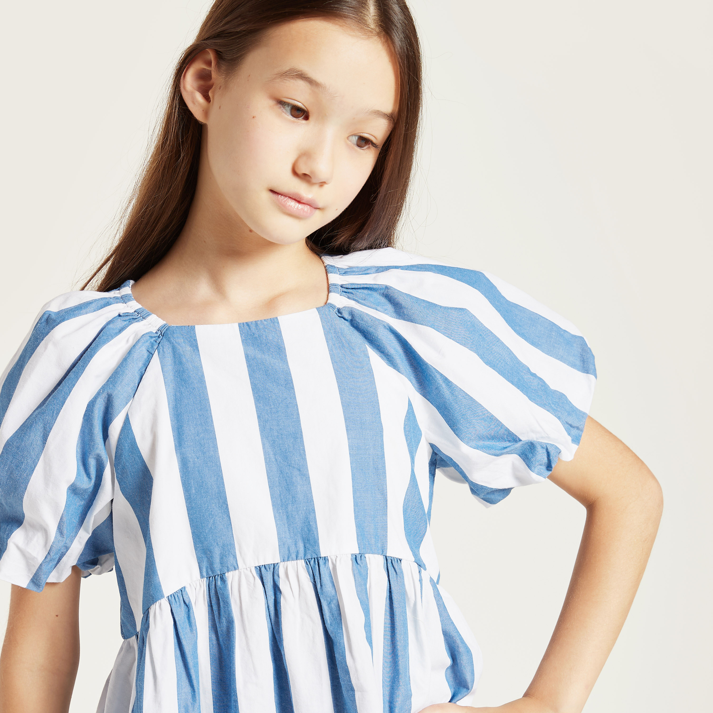 Lee Cooper Striped Blouse with Balloon Sleeves-girls-clothing-blousesandshirts-image-3