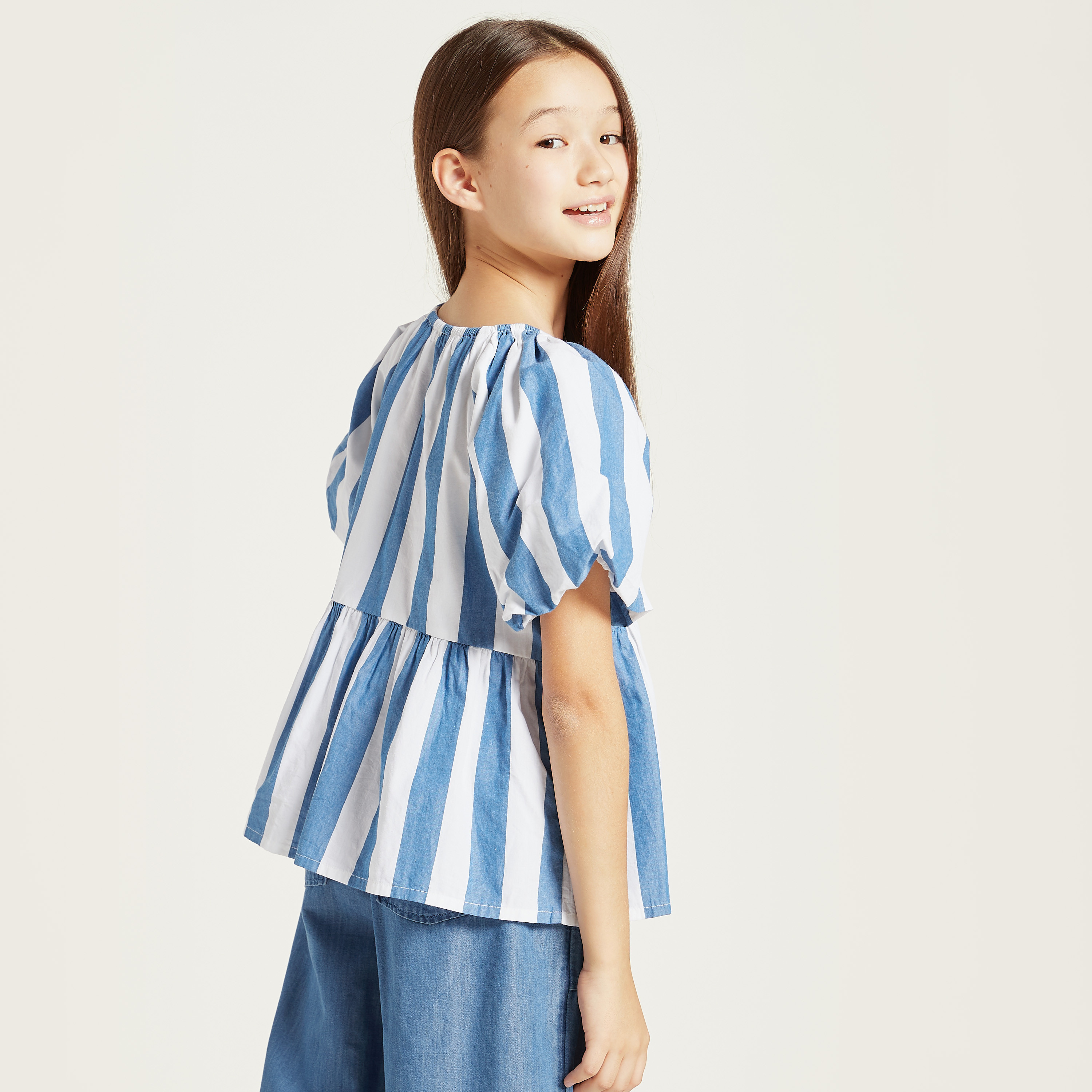 Lee Cooper Striped Blouse with Balloon Sleeves-girls-clothing-blousesandshirts-image-4