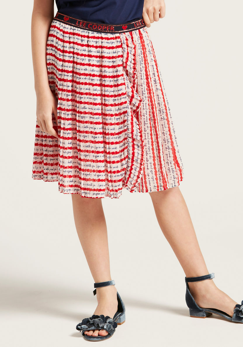 Lee Cooper Print Pleated Skirt with Ruffle Panel-Skirts-image-2
