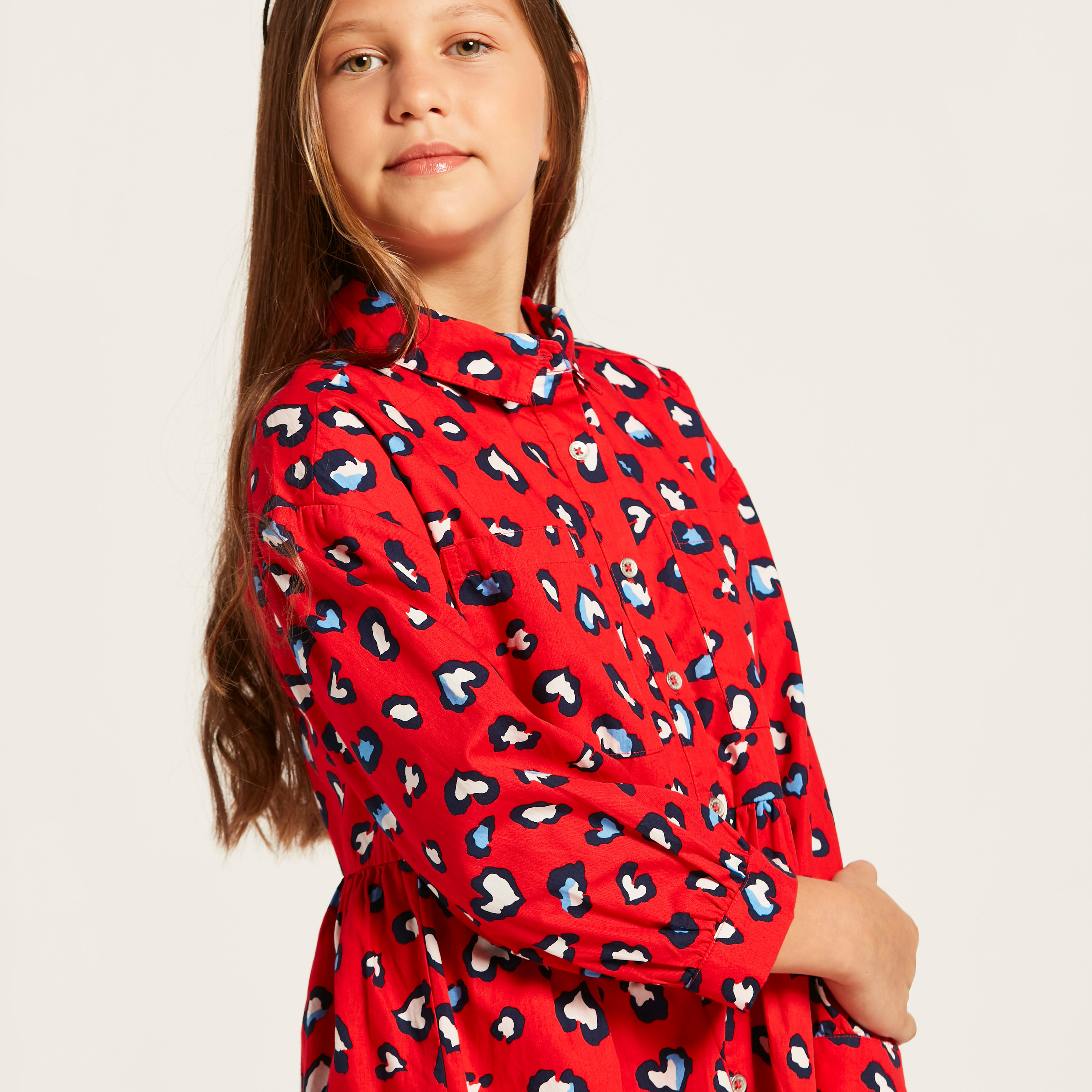 Lee Cooper All-Over Animal Print Shirt Dress with Long Sleeves-girls-clothing-dressesandjumpsuits-image-2