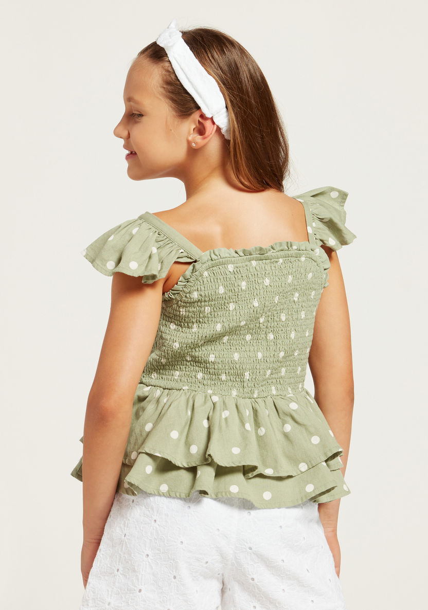 Hello Kitty Spot Print Top with Ruffle Detail and Square Neck-Blouses-image-2