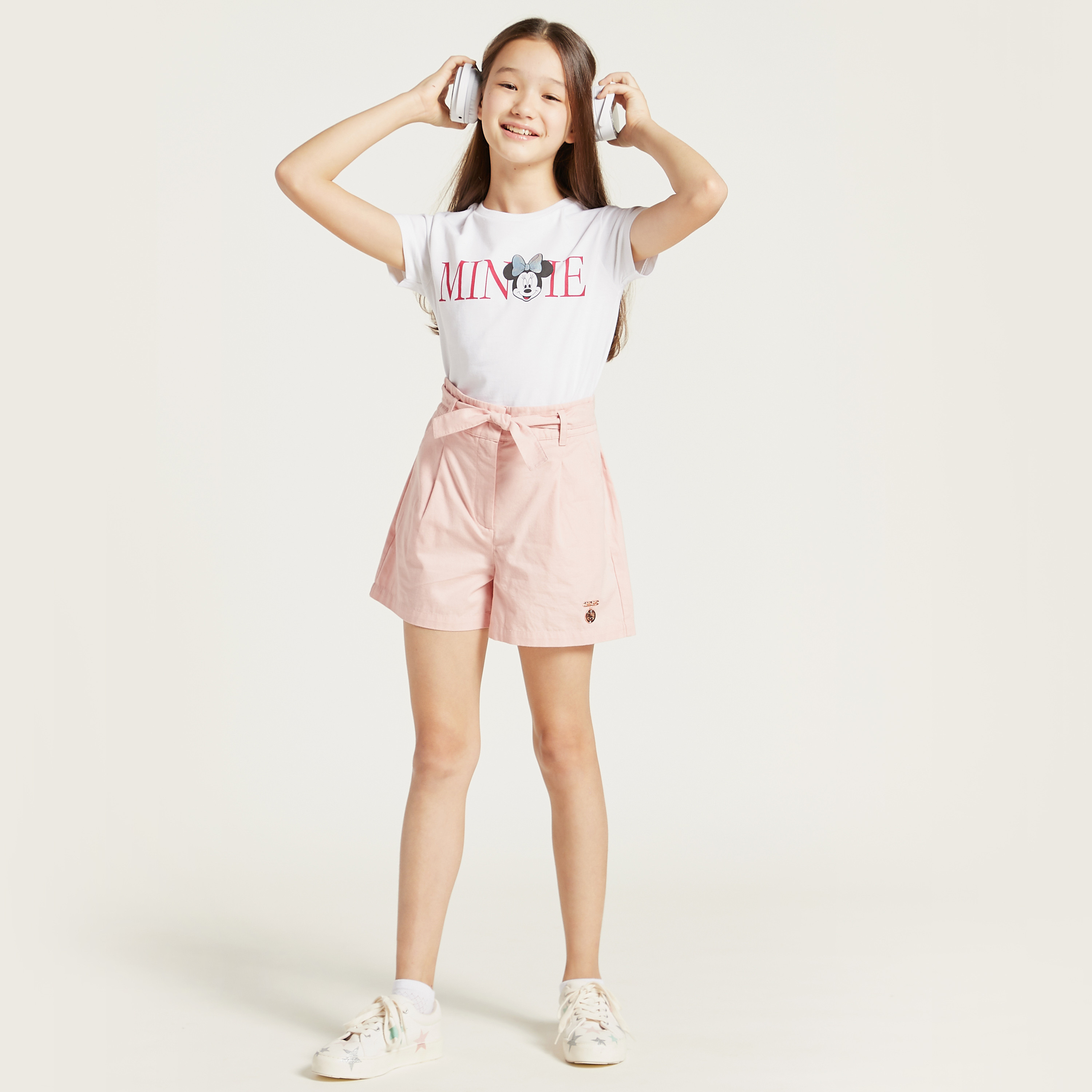 شورت سادة بجيوب برباط خصر وجيوب من سانريو-girls-clothing-bottoms-shorts-image-1