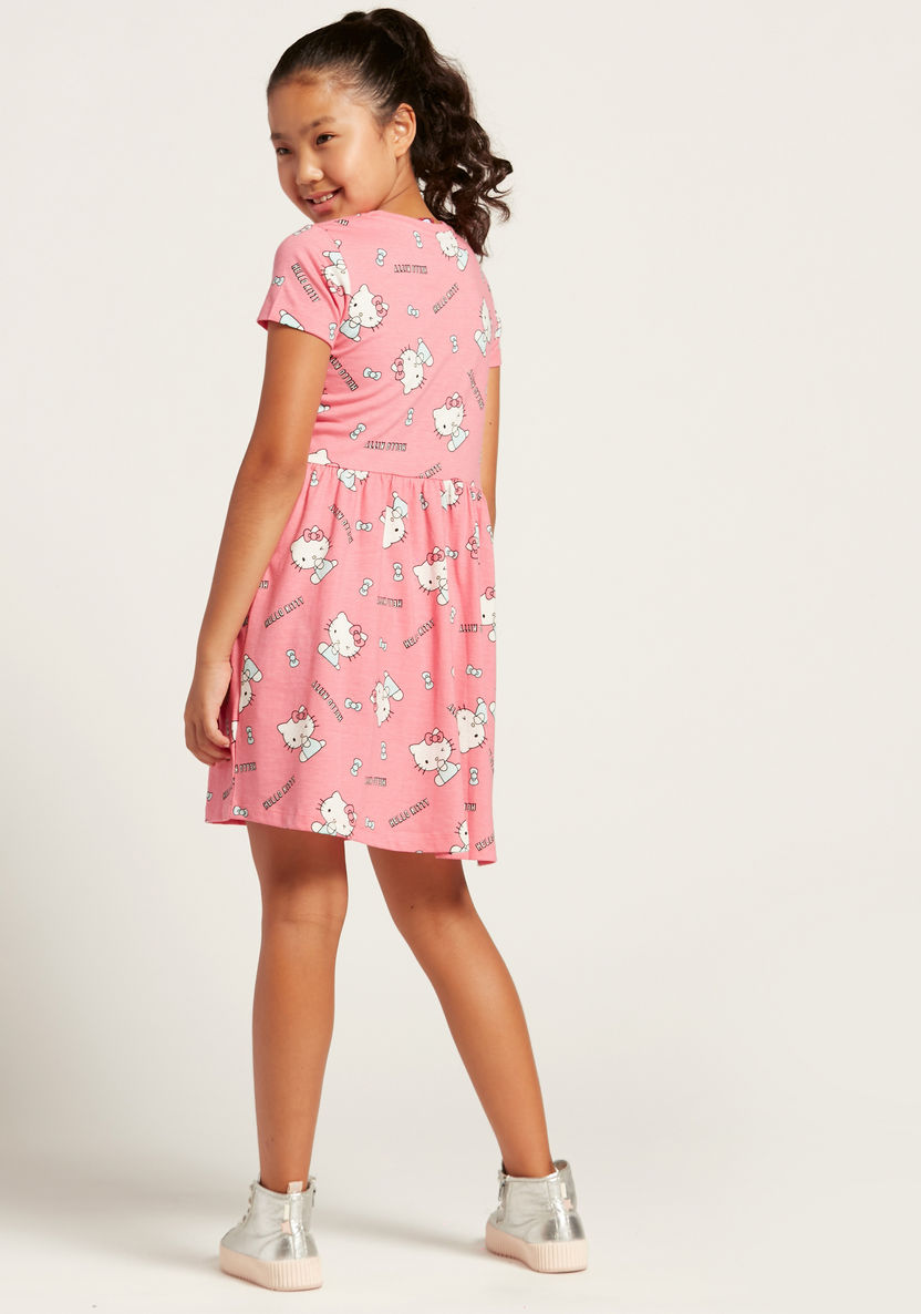 Buy Sanrio All-Over Hello Kitty Print Dress with Short Sleeves