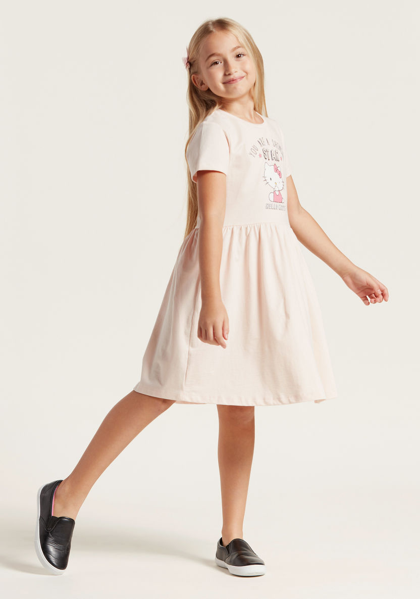 Sanrio Hello Kitty Print Round Neck Dress with Short Sleeves-Dresses%2C Gowns and Frocks-image-1