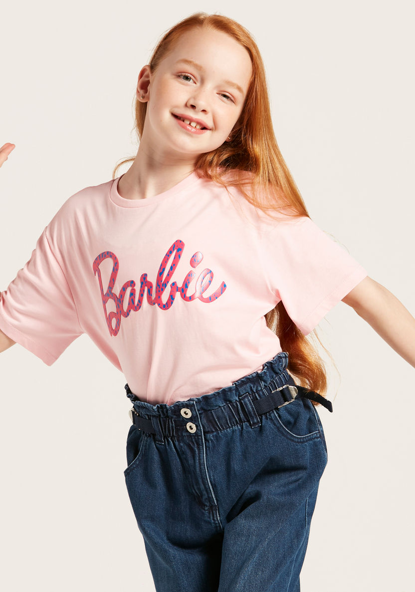 Barbie Text Print T-shirt with Round Neck and Short Sleeves-T Shirts-image-2
