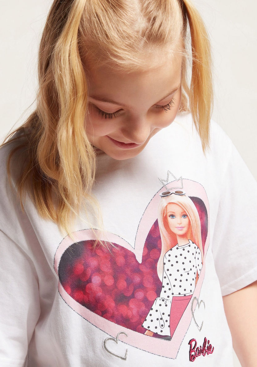 Barbie Print Round Neck T-shirt with Short Sleeves-T Shirts-image-1