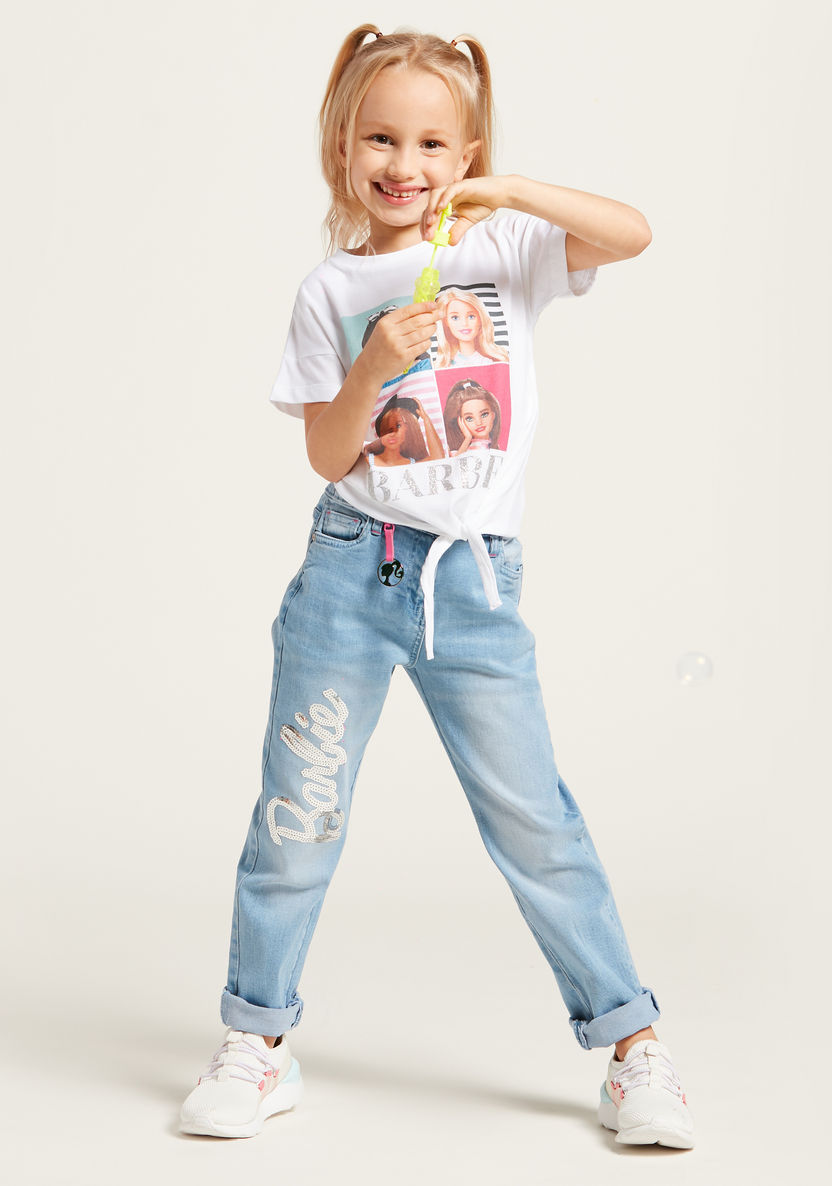 Barbie Sequin Detail Jeans with Pocket Detail and Belt Loops-Jeans and Jeggings-image-0