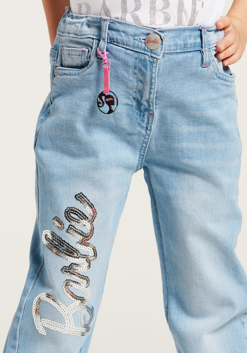 Barbie Sequin Detail Jeans with Pocket Detail and Belt Loops-Jeans and Jeggings-image-1
