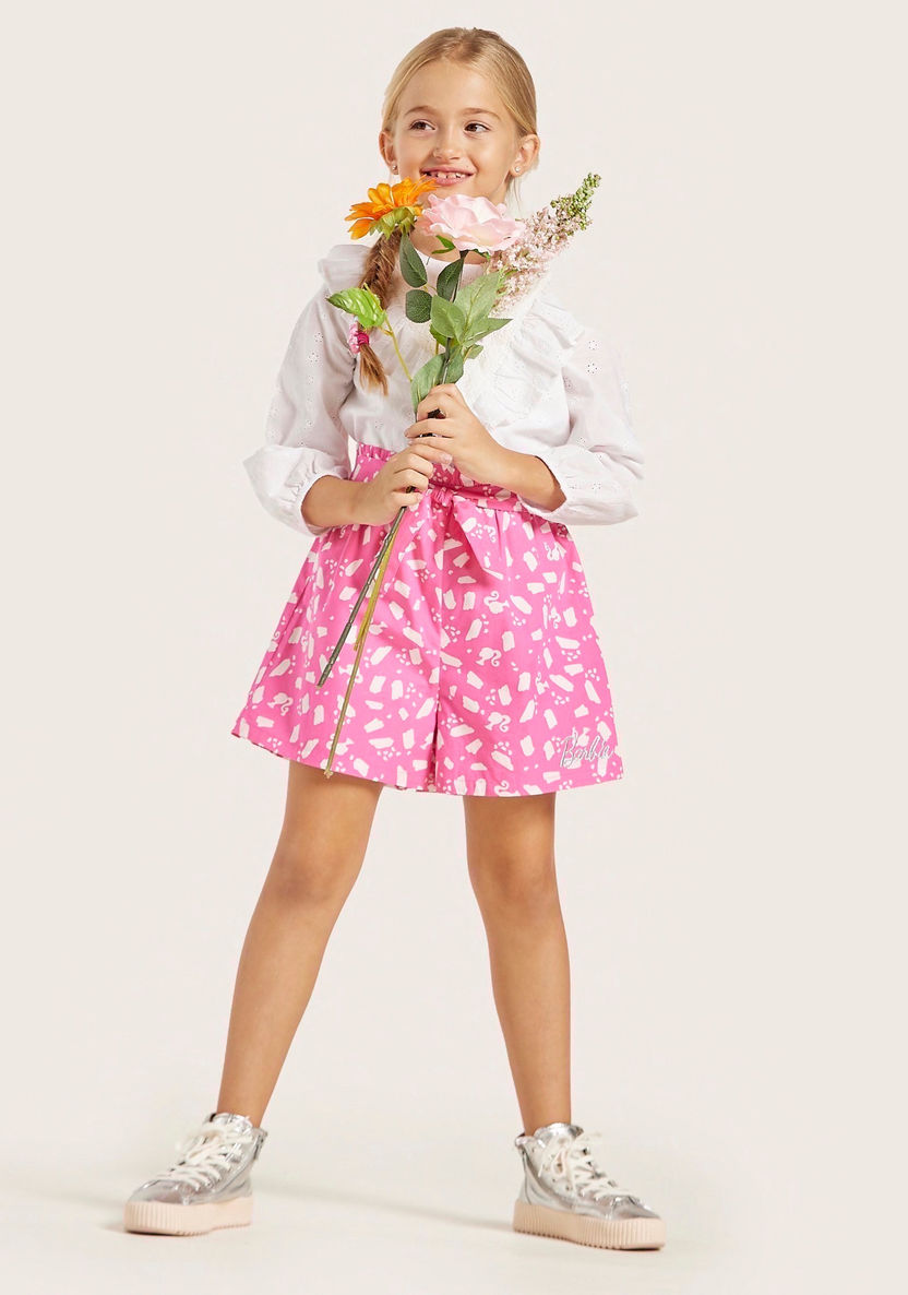 Barbie Print Shorts with Elasticated Paperbag Waist-Shorts-image-0